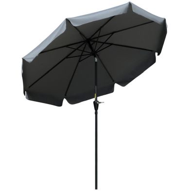 Outsunny 2.66M Patio Umbrella Garden Parasol Outdoor Sun Shade Table Umbrella With Ruffles 8 Sturdy Ribs Charcoal Grey