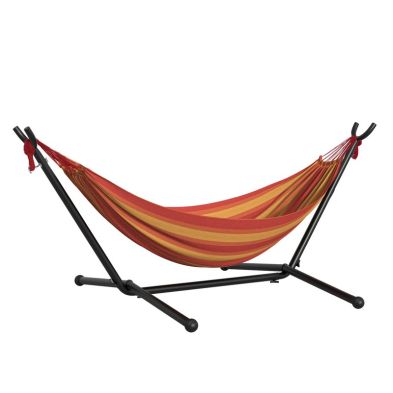 Outsunny 277 X 121cm Hammock With Metal Stand Portable Carrying Bag 120Kg Red Stripe