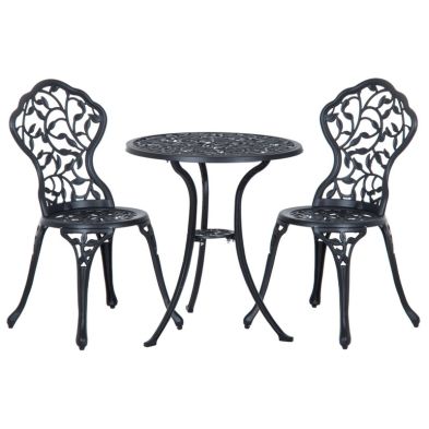 Outsunny 3 Pcs Aluminium Bistro Set Garden Furniture Dining Table Chairs Antique Outdoor Seat Patio Seater Black