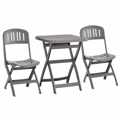 Outsunny 3 Piece Garden Bistro Set With Foldable Design Garden Camping Coffee Table And Chairs Furniture Set - Grey