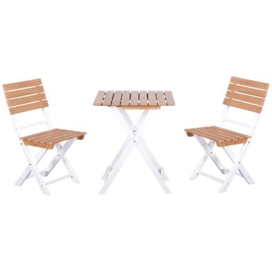 Outsunny 3 Piece Patio Bistro Set Folding Outdoor Chairs And Table Set Pine Wood Frame For Poolside Garden Natural