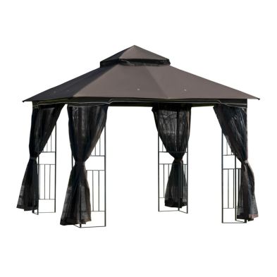 Outsunny 3 X 3 Meter Metal Gazebo Garden Outdoor 2-Tier Roof Marquee Party Tent Canopy Pavillion Patio Shelter With Netting And Shelf Coffee