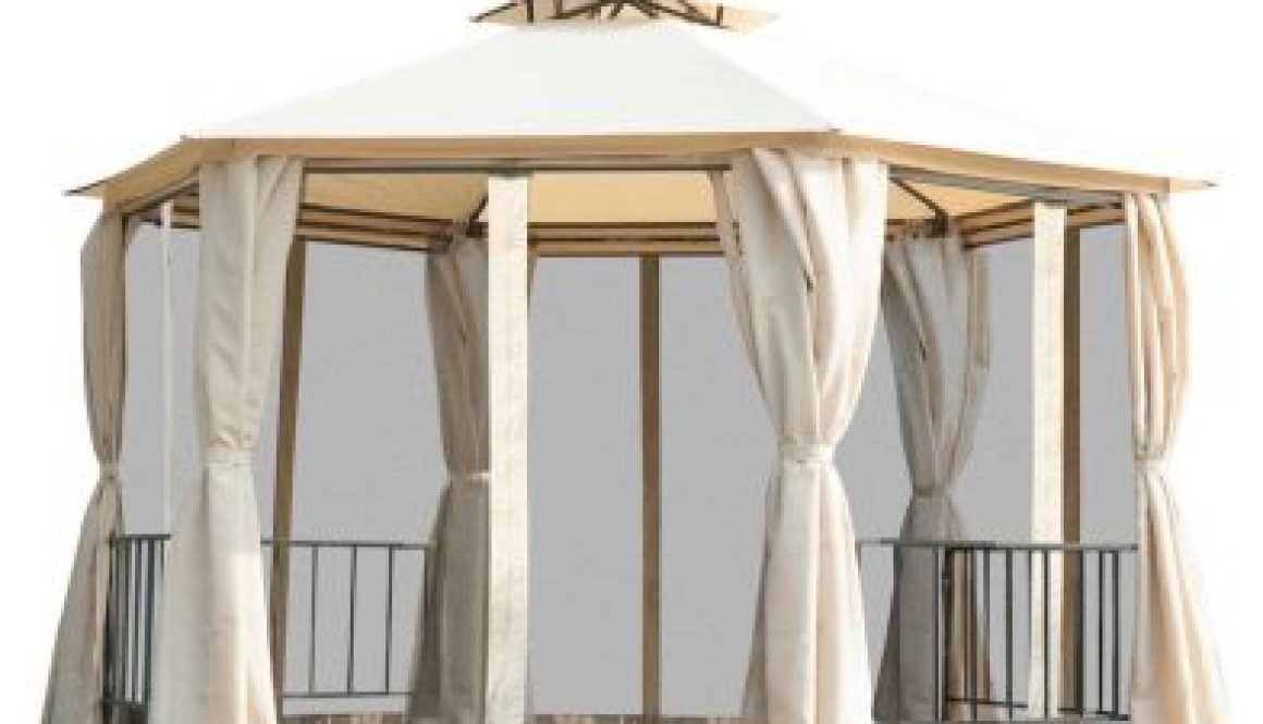 Outsunny 3 X 3(M) Hexagon Gazebo Patio Canopy Party Tent Outdoor Garden Shelter With 2 Tier Roof & Side Panel - Beige