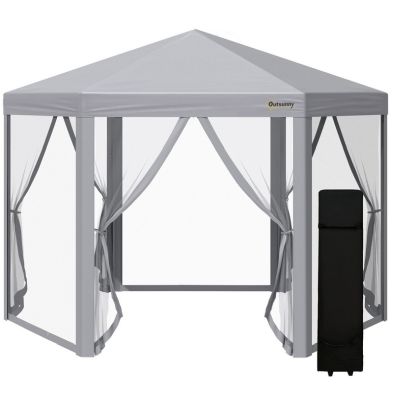 Outsunny 3 X 3(M) Pop Up Gazebo Hexagonal Foldable Canopy Tent Outdoor Event Shelter With Mesh Sidewall