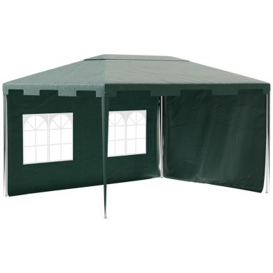 Outsunny 3 X 4 M Garden Gazebo Shelter Marquee Party Tent With 2 Sidewalls For Patio Yard Outdoor - Green