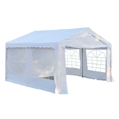 Outsunny 4M X 4 M Garden Gazebo Portable Carport Shelter With Removable Sidewalls & Doors Party Tent Shelter Car Canopy