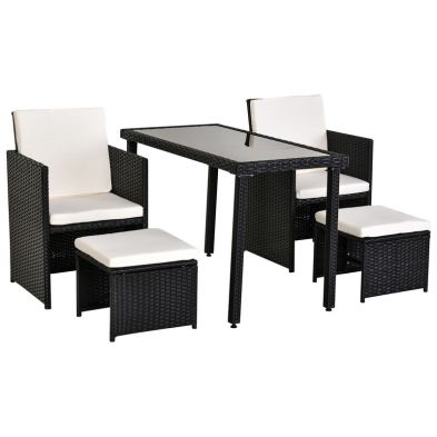 Outsunny 5 Pcs Rattan Garden Furniture Space-Saving Wicker Weave Sofa Set Conservatory Dining Table Table Chair Footrest Cushioned Black