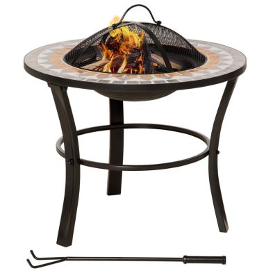 Outsunny 60cm Outdoor Fire Pit Table With Mosaic Outer