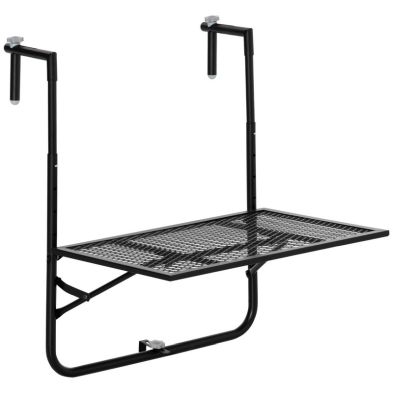 Outsunny Balcony Hanging Table Metal Wall Mount Desk Adjustable Folding Balcony Deck Table For Patio And Garden Black