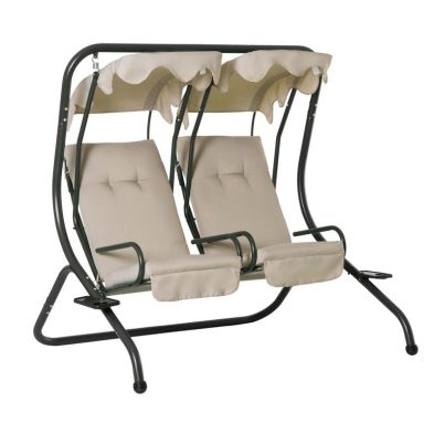 Outsunny Canopy Swing Chair Modern Garden Swing Seat Outdoor Relax Chairs W/ 2 Separate Chairs