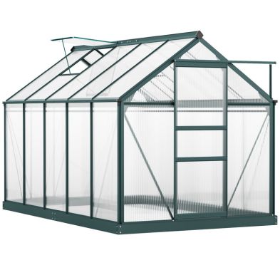 Outsunny Clear Polycarbonate Greenhouse Large Walk-In Green House Garden Plants Grow Galvanized Base Aluminium Frame W/ Slide Door (6 X 10Ft)