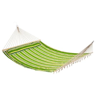 Outsunny Double Cotton Hammock Camping Swing Outdoor Garden Beach Stripe Hanging Bed With Pillow 188L X 140W (cm) Green