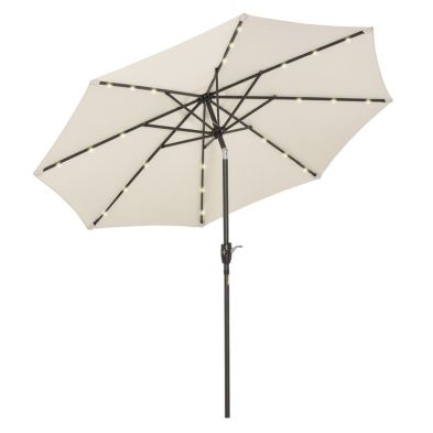Outsunny Garden Parasol Outdoor Tilt Sun Umbrella Patio 24 Led Light Hand Crank Off-White