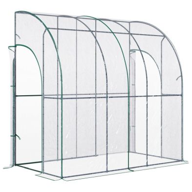 Outsunny Outdoor Walk-In Lean To Wall Tunnel Greenhouse With Zippered Roll Up Door Pvc Cover Sloping Top