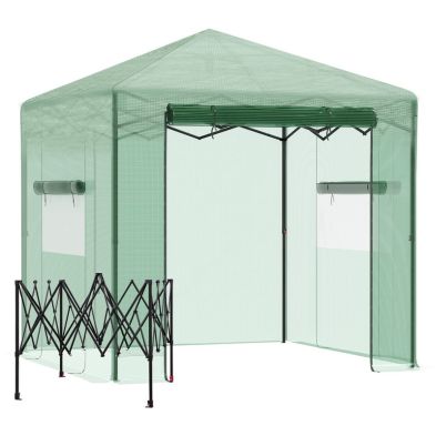 Outsunny Portable Walk In Greenhouse With Roll-Up Door Windows Outdoor Foldable 2 X 2 X 2M