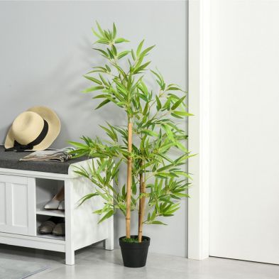 Outsunny Set Of 2 Artificial Bamboo Trees Decorative Plant With Nursery Pot For Indoor Outdoor Décor 120cm