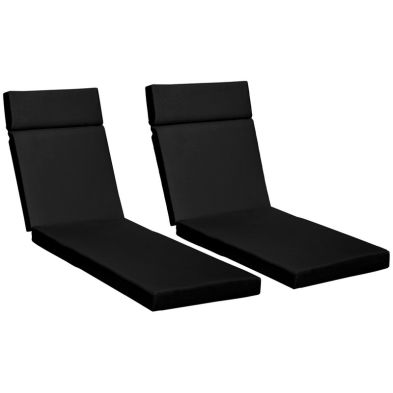Outsunny Set Of 2 Sun Lounger Cushions Replacement Cushions For Rattan Furniture With Ties 196 X 55 cm Black