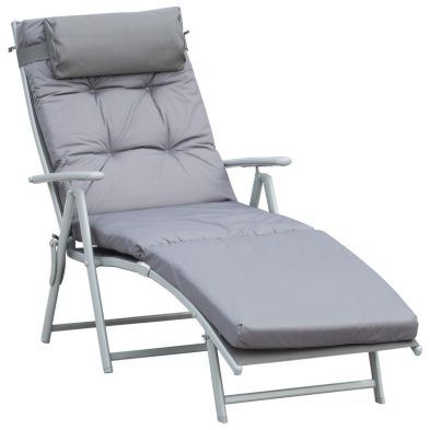 Outsunny Steel Frame Outdoor Garden Padded Sun Lounger With Pillow Grey