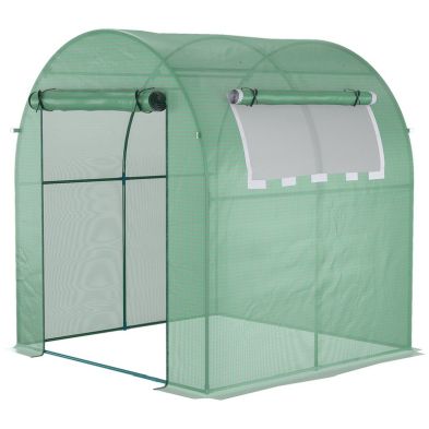 Outsunny Walk In Polytunnel Greenhouse Green House For Garden With Roll-Up Window And Door 1.8 X 1.8 X 2 M Green