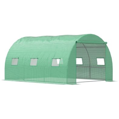 Outsunny Walk-In Tunnel Greenhouse With Pe Cover Zipper Door & Roll Up Window Green