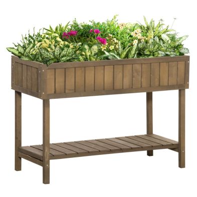 Outsunny Wooden Herb Planter Raised Bed Container Garden Plant Stand Bed 8 Boxes 110L X 46W X 76H cm Brown