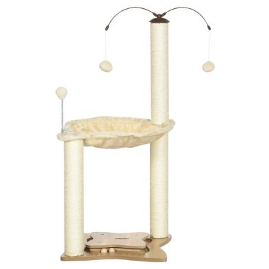Pawhut Cat Tree With Scratching Posts Hammock Toy Ball - Beige