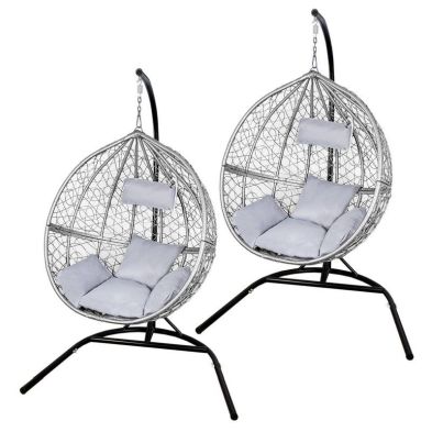 Enchanted Garden Egg Chair Pair by Raven - 2 Seats Grey Cushions
