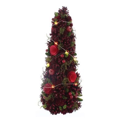 1ft Berries & Cones Christmas Tree Artificial - Green & Red with LED Lights Warm White