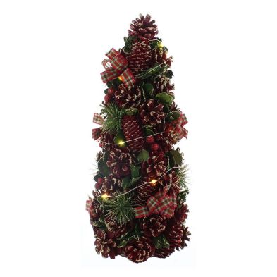 1ft Berries & Cones Christmas Tree Artificial - Green & Tartan with LED Lights Warm White