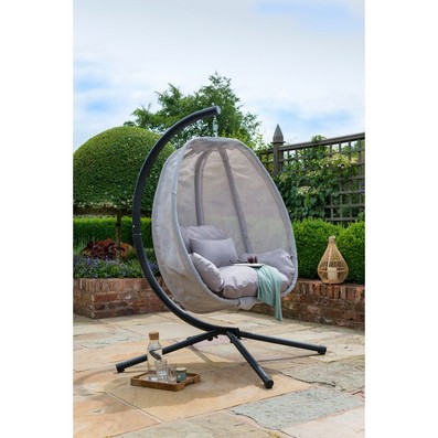 Folding Textilene Garden Swinging Swing Seat by Handpicked with Grey Cushions
