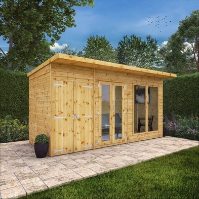 Mercia Maine 7' 7" x 13' 8" Pent Summerhouse with Side Shed - Classic 12mm Cladding Tongue & Groove