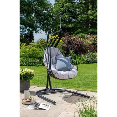Folding Powder Coated Garden Swinging Swing Seat by Handpicked with Grey Cushions