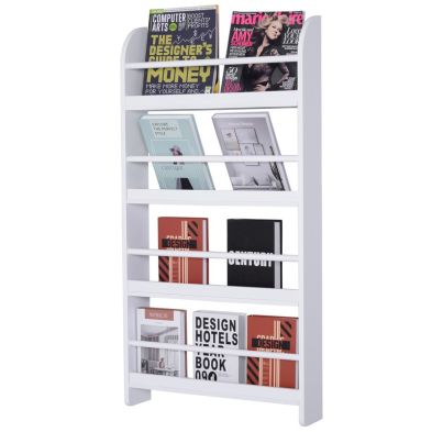 Homcom Wood Wall/Standing Magazine Holders Book Rack Shelf 4 Tiers Space Saving Design Water Resist Home Office Decoration