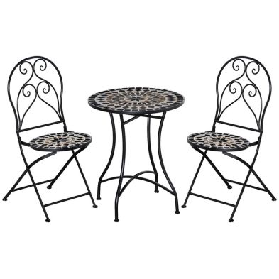 Outsunny 3 Piece Garden Bistro Set with Coffee Table and 2 Folding Chairs