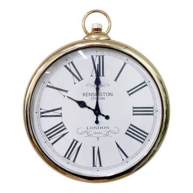 Pocket Watch Clock Metal Gold Wall Mounted Battery Powered - 36cm