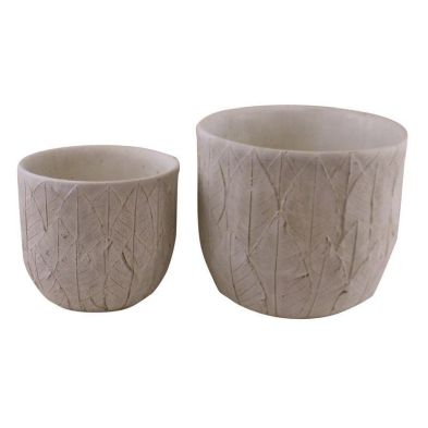 2x Planter Cement with Embossed Leaf Pattern