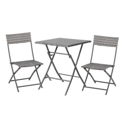 Outsunny 2-Seater Chair Bistro Set Garden Patio Table & Chair Black Rattan Furniture Grey