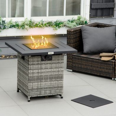 Outsunny Outdoor PE Rattan Gas Fire Pit Table