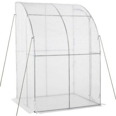 Outsunny Outdoor Walk-In Lean To Wall Greenhouse With Zippered Roll Up Door And Pe Cover 143L X 118W X 212H cm White