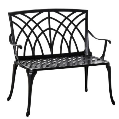 Outsunny 2-Seater Cast Aluminium Garden Bench Loveseat Outdoor Furniture Chair w/ Decorative Backrest & Ergonomic Armrest for Patio Terrace Porch