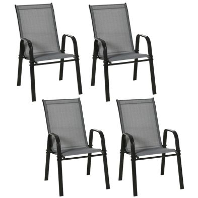 Outsunny Set of 4 Garden Dining Chair Set Stackable Outdoor Patio Furniture Set with Backrest and Armrest