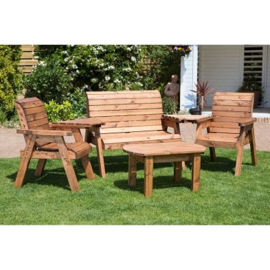 Garden Bench 2 Armchair Coffee Table And 2 Tray Set - 4 Seats Flat Packed