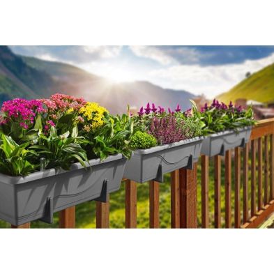 Gardenico Self-Watering Planter For Balconies 40cm - Stone Grey - Twin Pack