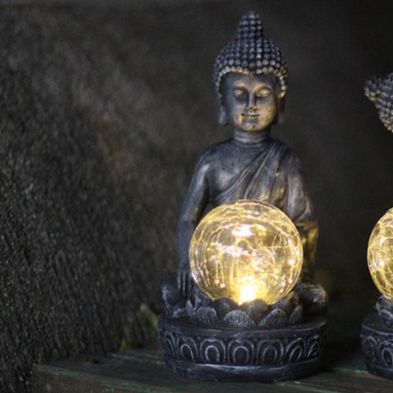 Meditating Buddha Solar Garden Light Ornament Decoration Warm White LED - 19cm by Bright Garden
