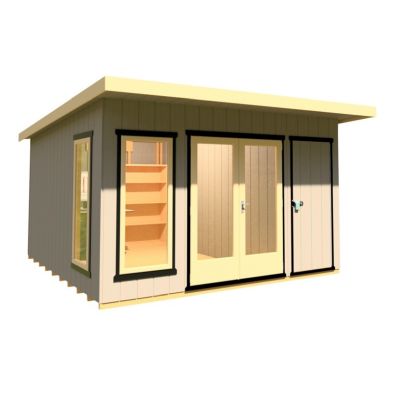 Shire Cali 12' 5" x 12' Pent Garden Office with Storage - Premium Wax Board