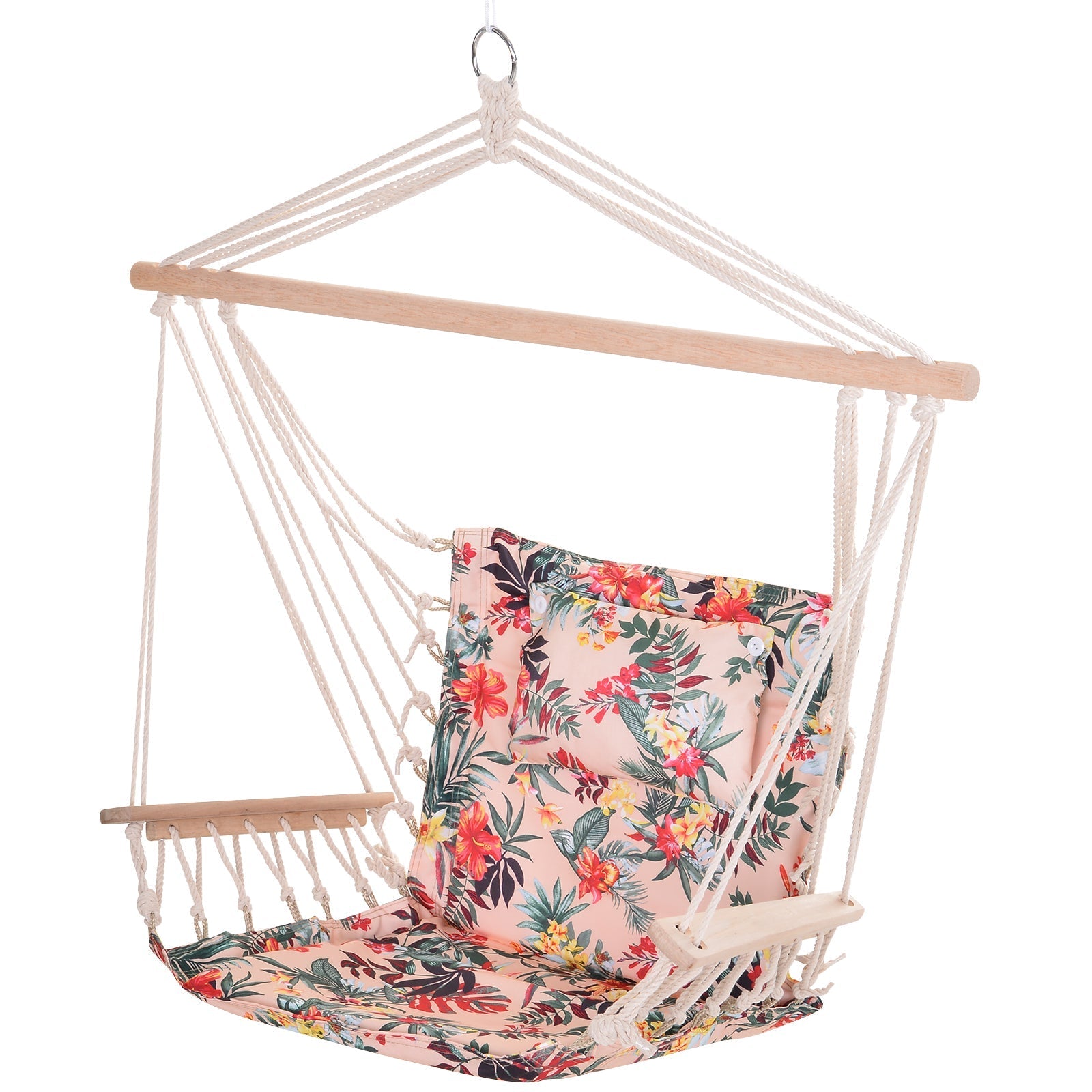 100x106cm Hanging Hammock Chair Safe Rope Frame Pillow Top Bar Bright Floral