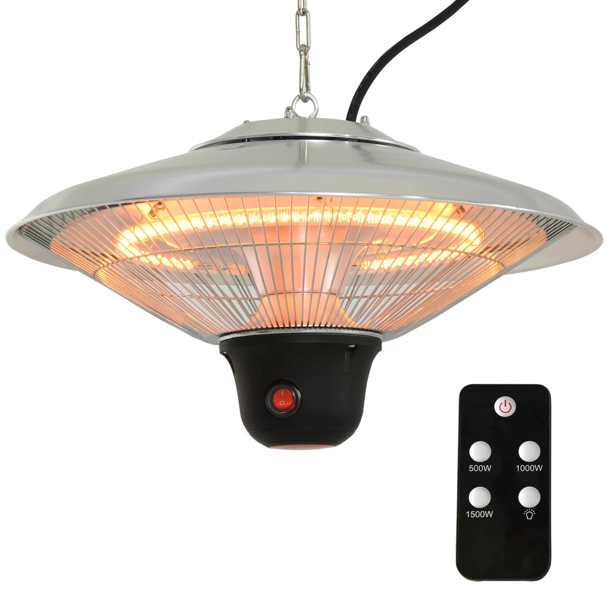 1500W Patio Heater Outdoor Ceiling Mounted Aluminium Halogen Electric Hanging Heating Light with Remote Control and 3 Heat Settings