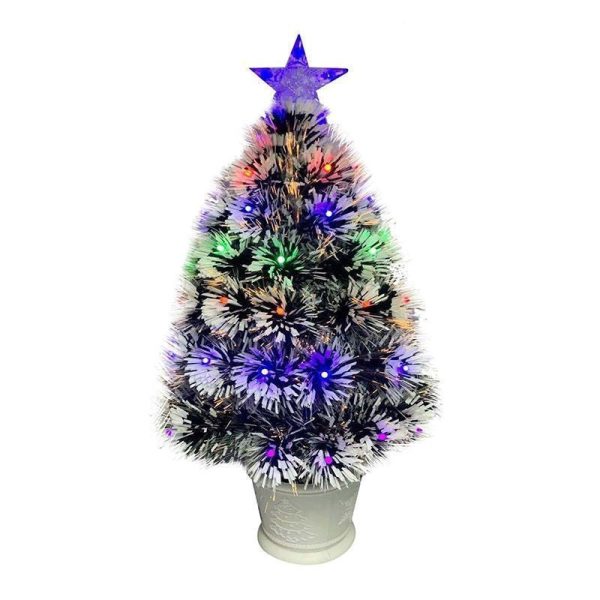 2 Foot Fibre Optic Christmas Tree Artificial - White Frosted Green with LED Lights Multicoloured