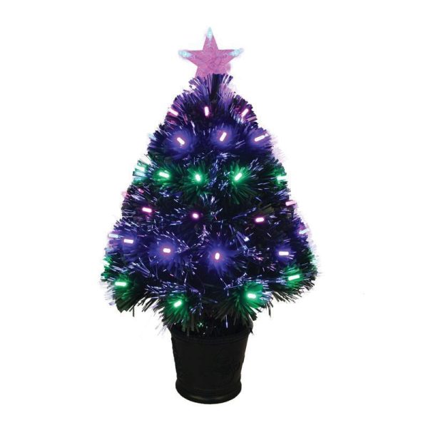 2 Foot Fibre Optic Christmas Tree Artificial - with LED Lights Pink & Green