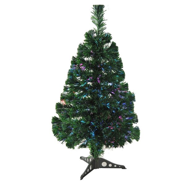 2 Foot Small Pre-Lit Fiber Optic Christmas Tree Artificial Spruce Tree Green